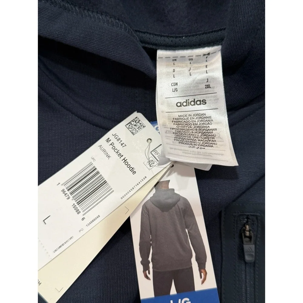 Adidas M Pocket Hoodie Mens Large Navy Blue Athletic Sweatshirt JG8147 Aurink